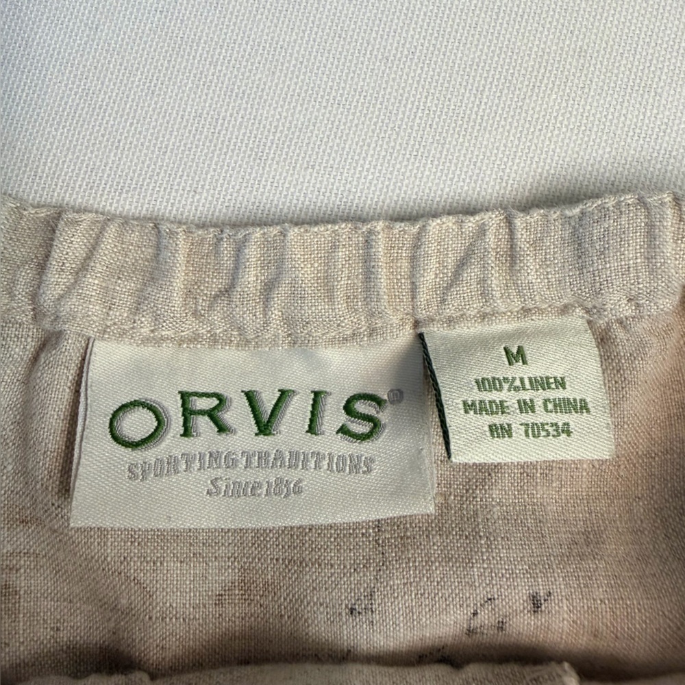 Orvis Linen Natural Tan Asian Cherry Blossom Floral A Line Pleated Midi Skirt M - Picture 5 of 7